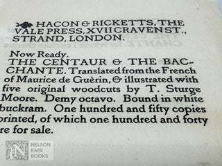 Item #293 [Order Form for Maurice de Guerin’s The Centaur & The Bacchante]. Vale Press Ephemera