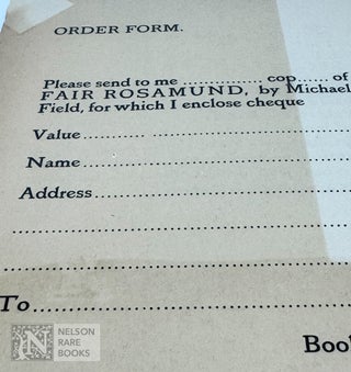 Item #296 [Order Form for Michael Field’s Fair Rosamund]. Vale Press Ephemera